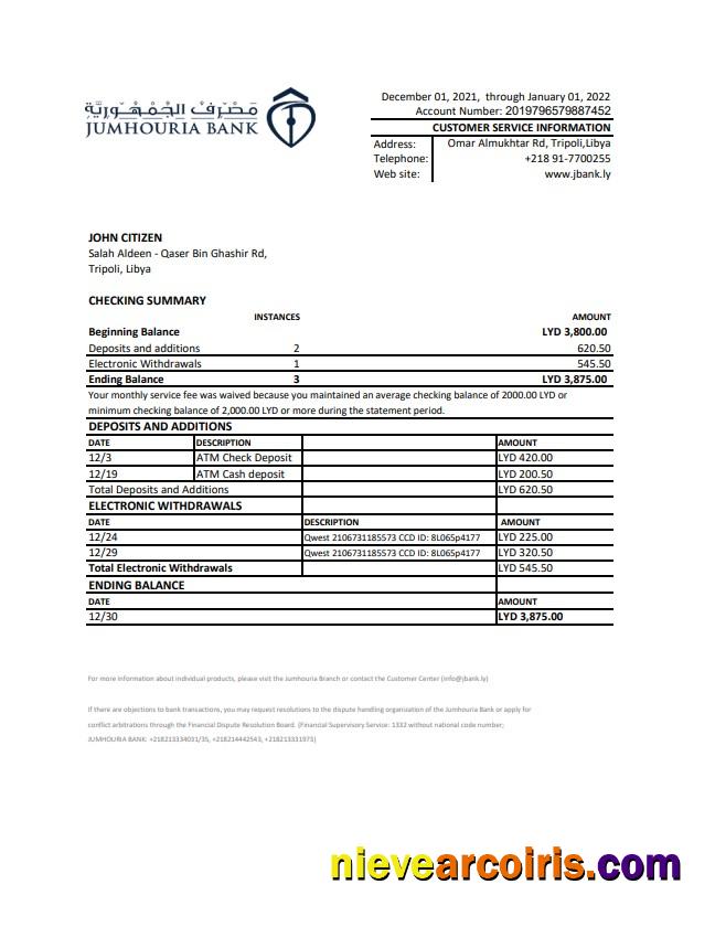 Libya Jumhouria Bank statement
